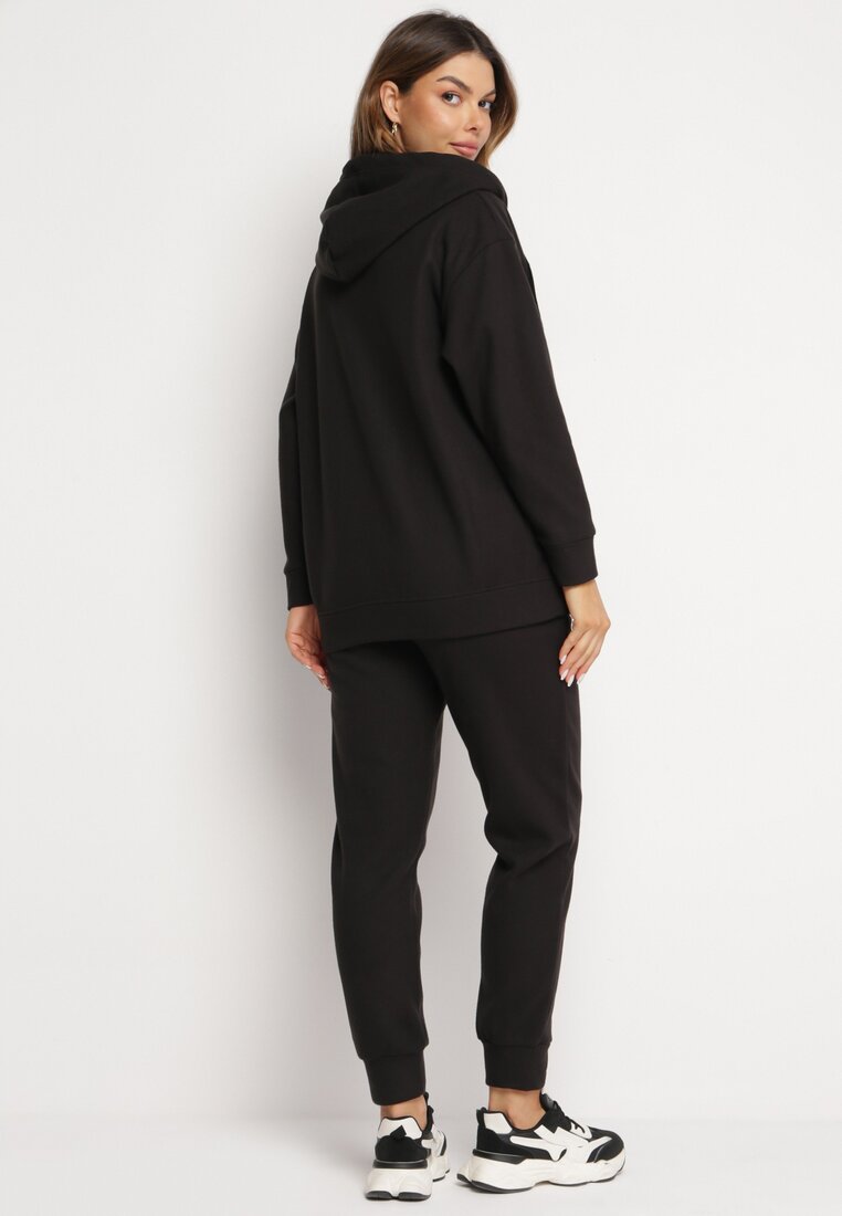 Czarny Bawełniany Komplet Dresowy z Bluzą i Spodniami Buvana