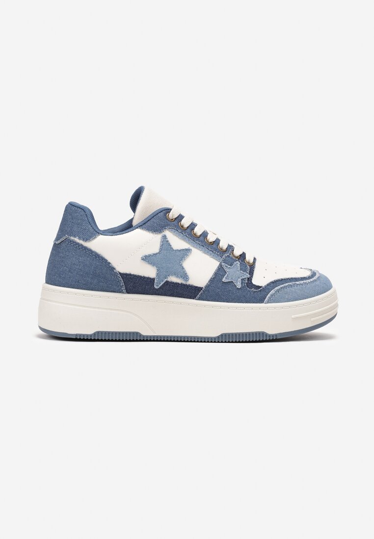Niebieskie Sneakersy  na Grubej Podeszwie z Jeansowymi Wstawkami i Gwiazdkami Silvora