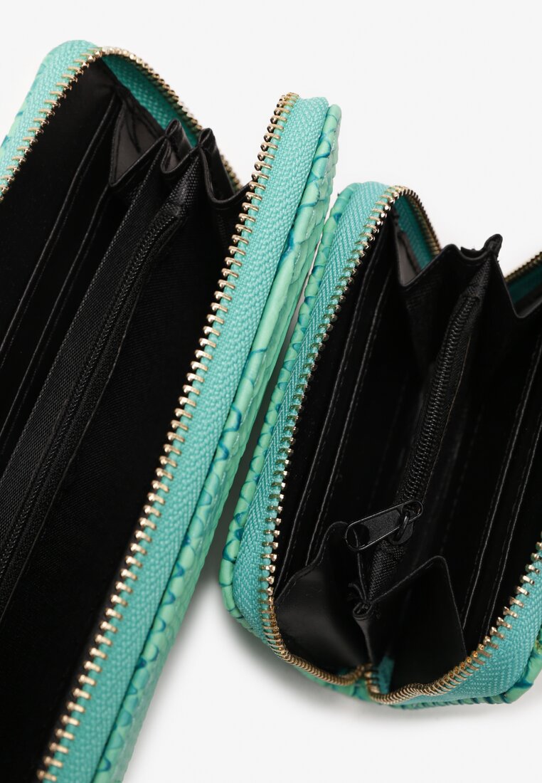 Zielony Podwójny Portfel z Ekoskóry z Wężowym Wzorem Alaricca