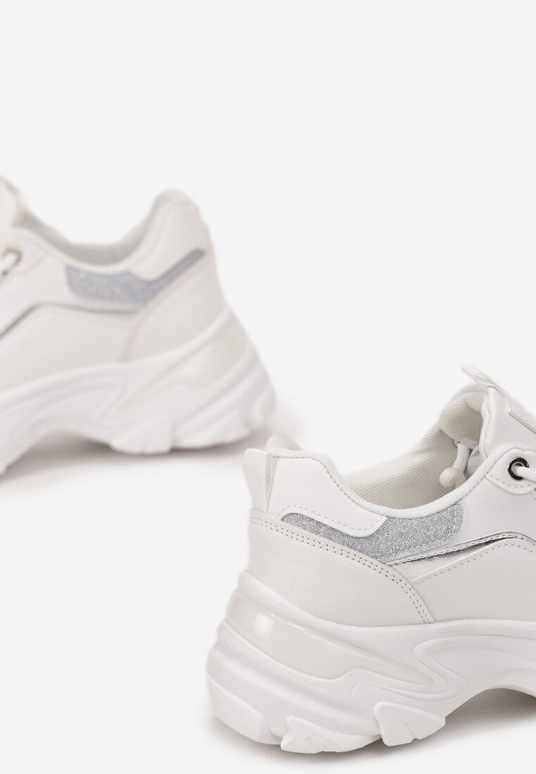 Biało-Srebrne Sneakersy na Grubej Podeszwie z Metalicznymi Wstawkami Andoma