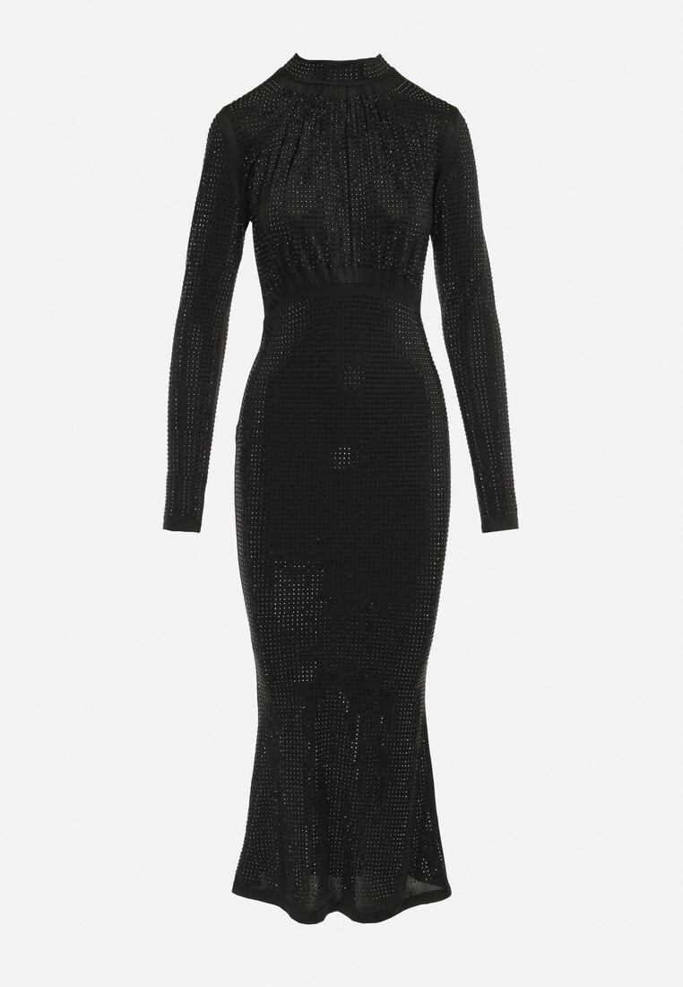 Czarna Sukienka Maxi w Połyskujące Ćwieki Sablette