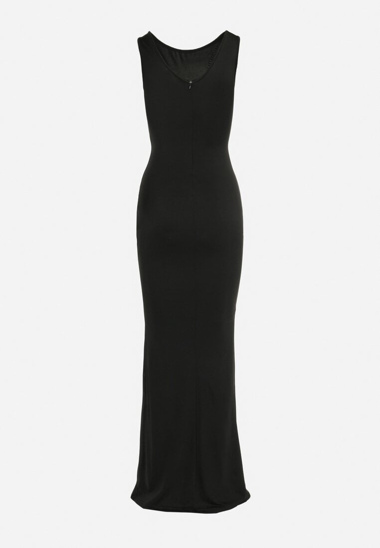 Czarna Sukienka Maxi w Cekiny na Grubych Ramiączkach Amarilla