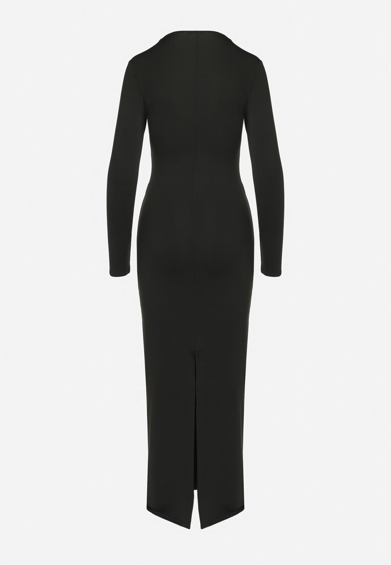 Czarna Dopasowana Sukienka Maxi z Długim Rękawem Esmeria