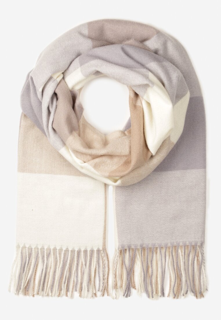 Jasnobeżowy Szalik w Kratę z Bawełny i Wiskozy Loriena