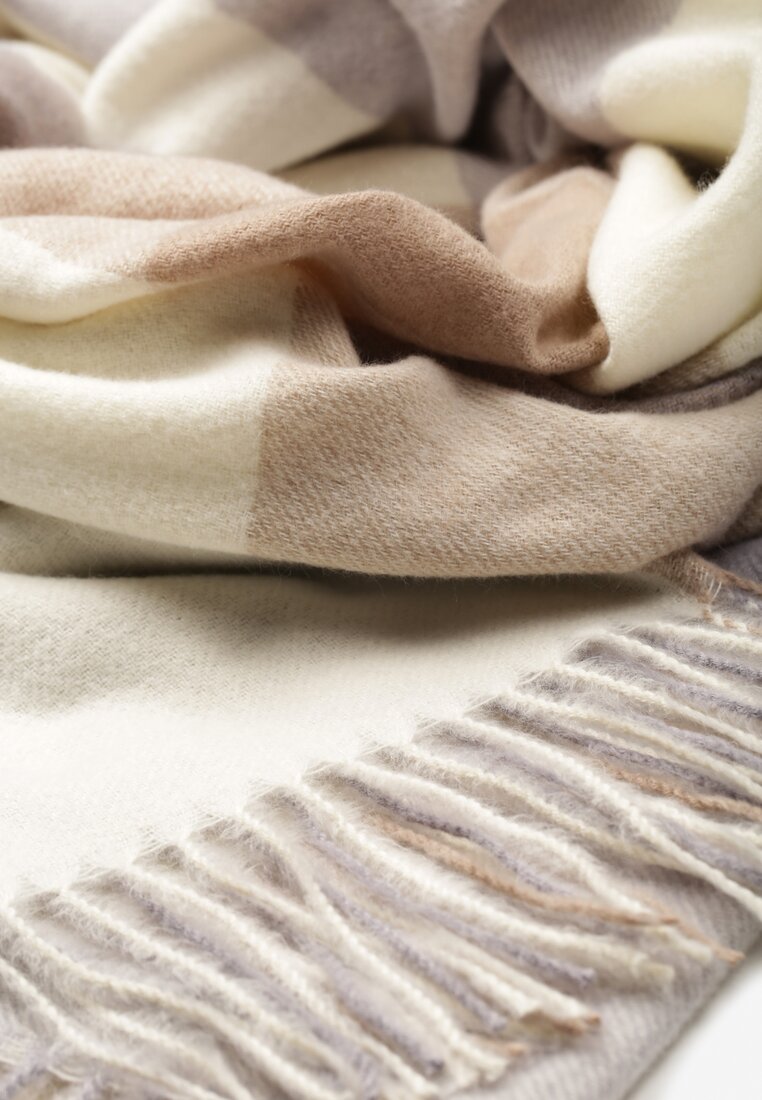 Jasnobeżowy Szalik w Kratę z Bawełny i Wiskozy Loriena