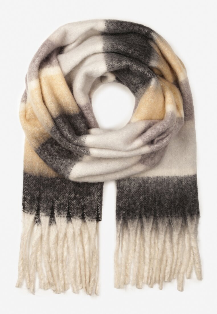 Szary Szalik z Miękkiej Dzianiny w Kratę z Frędzlami Venirla