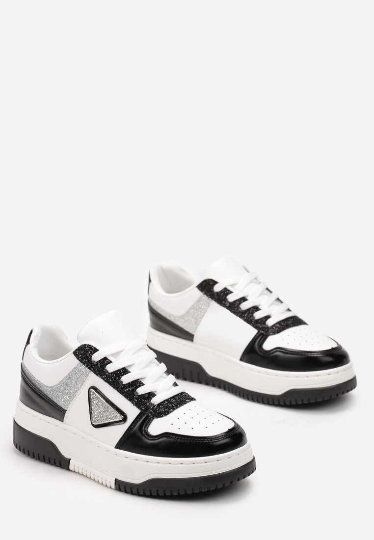 Czarno-Białe Sneakersy przed Kostkę na Grubej Podeszwie Flickra