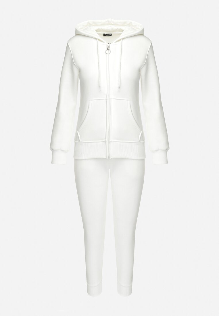 Biały Bawełniany Komplet Dresowy z Bluzą i Spodniami Esara