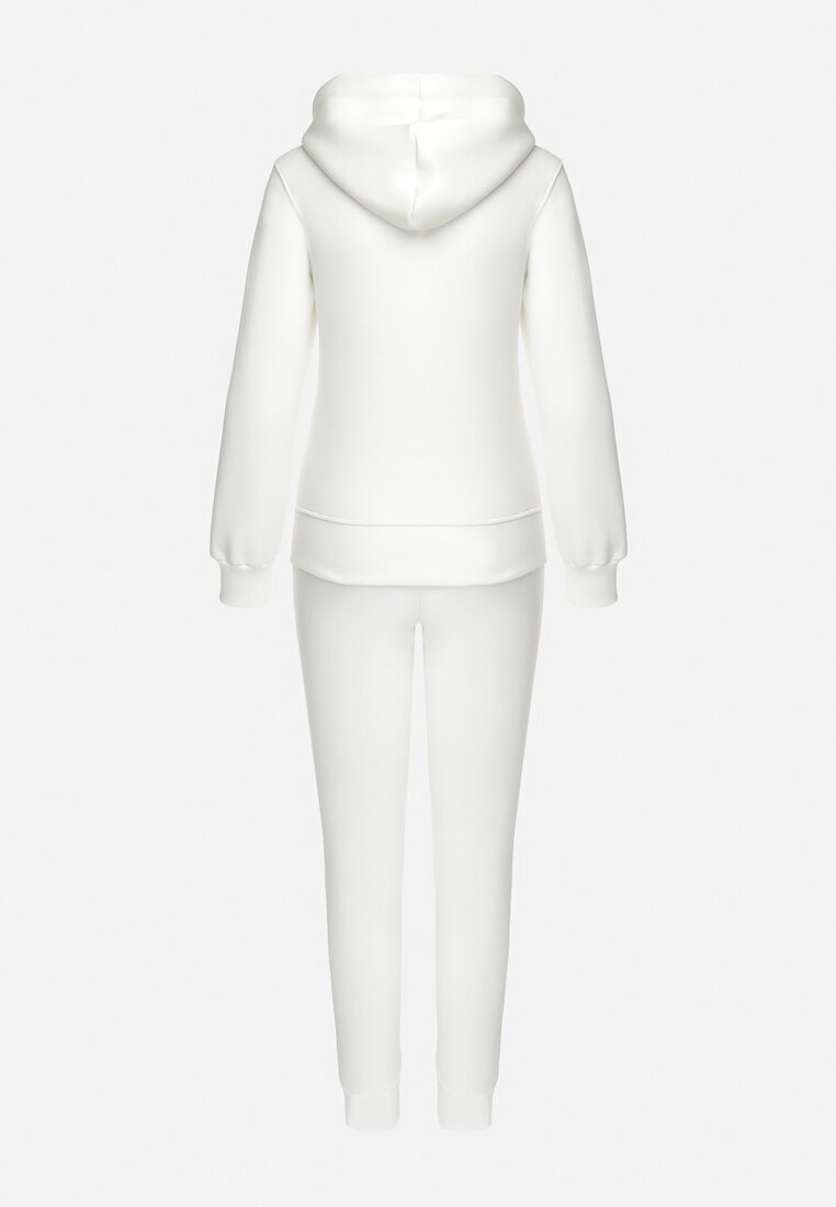 Biały Bawełniany Komplet Dresowy z Bluzą i Spodniami Esara