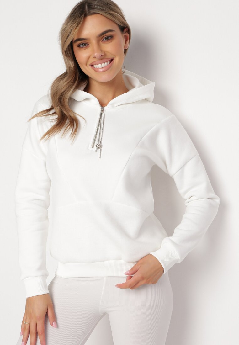 Biała Bawełniana Bluza z Kapturem Hebesa