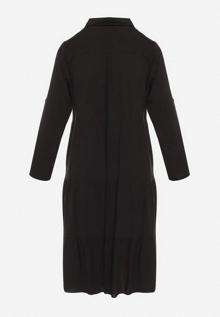 Czarna Koszulowa Bawełniana Sukienka o Rozkloszowanym Fasonie z Guzikami Tubia