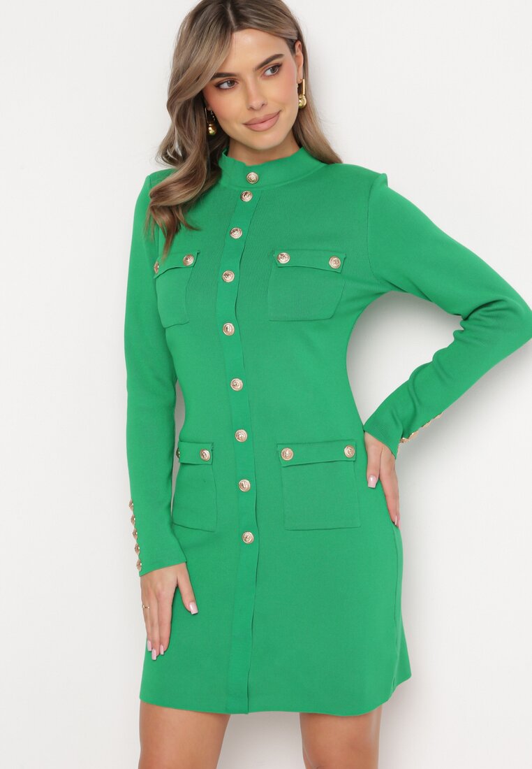 Zielona Sukienka Dzianinowa z Wiskozy Ligia