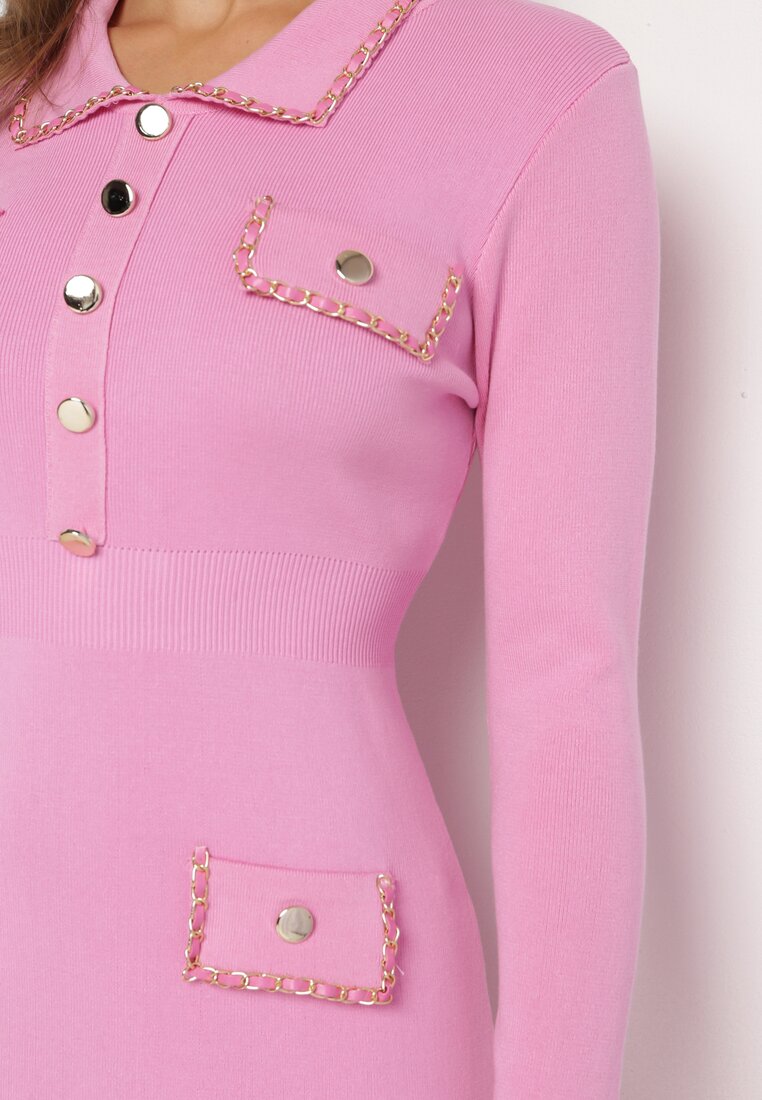 Różowa Sukienka z Wiskozy z Łańcuszkami Nigellus