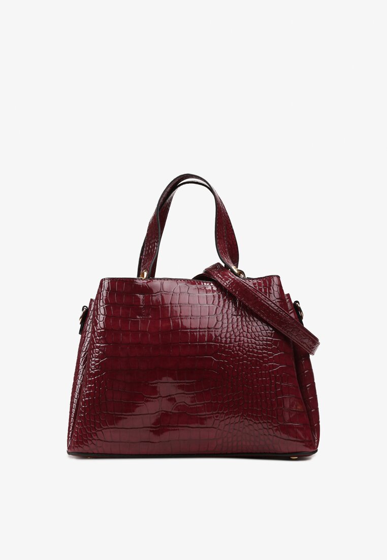 Bordowa Torebka z Lakierowanej Ekoskóry Imitującej Skórę Węża z Odpinanym Paskiem Florianna