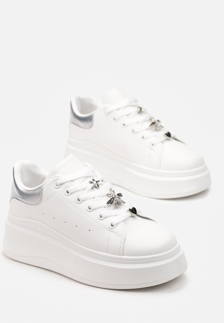 Biało-Srebrne Sneakersy na Platformie Ariadi