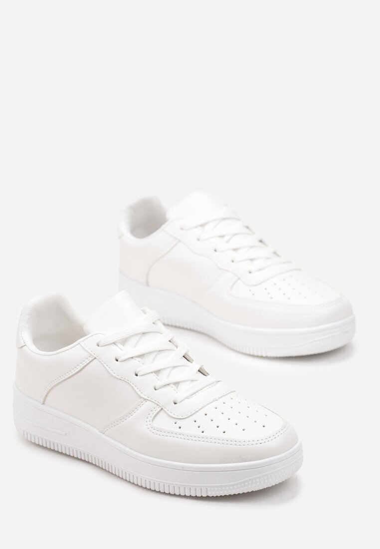 Białe Sznurowane Sneakersy na Płaskiej Podeszwie z Imitacji Skóry Venise