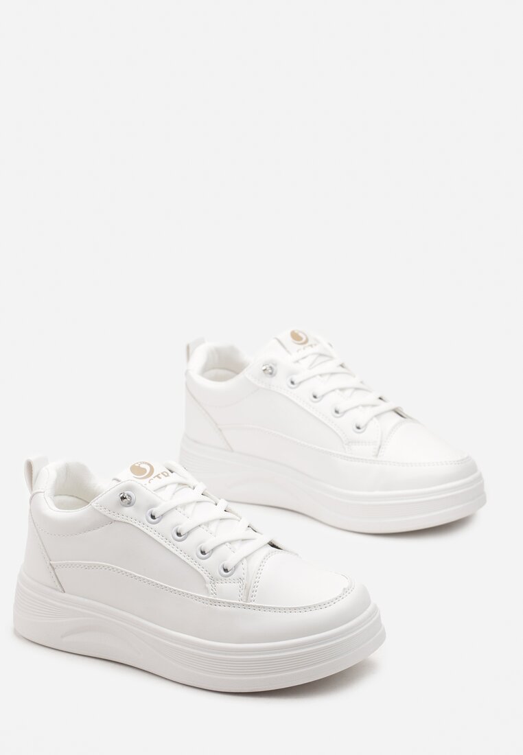 Białe Sneakersy na Platformie z Gumową Zawieszką Usalla
