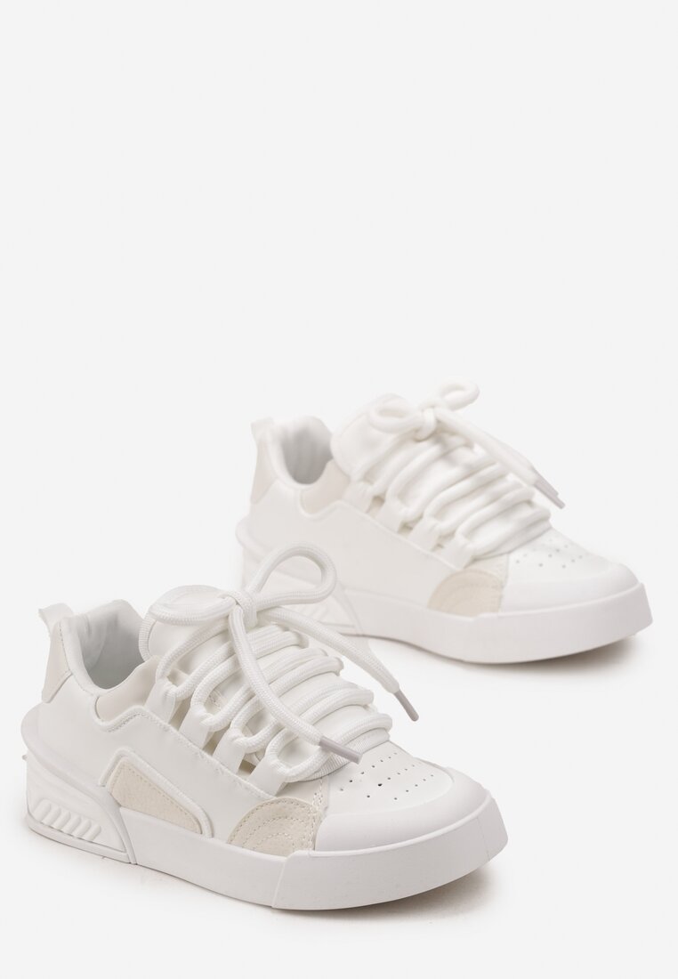 Białe Sneakersy Trampki na Grubej Podeszwie z Szerokimi Sznurówkami Lindnesa