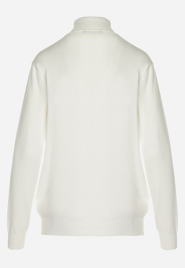 Biały Sweter z Golfem w Romby z Wiskozy Habenilla