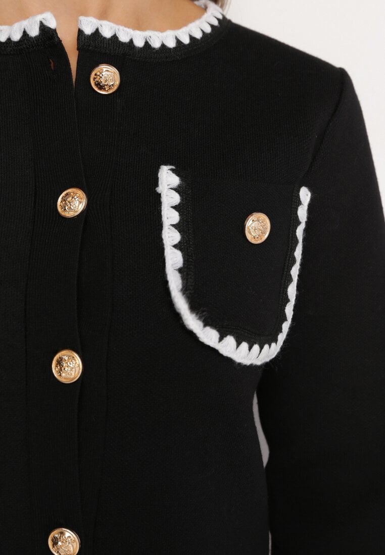 Czarny Zapinany Kardigan z Przeszyciami Senidoza