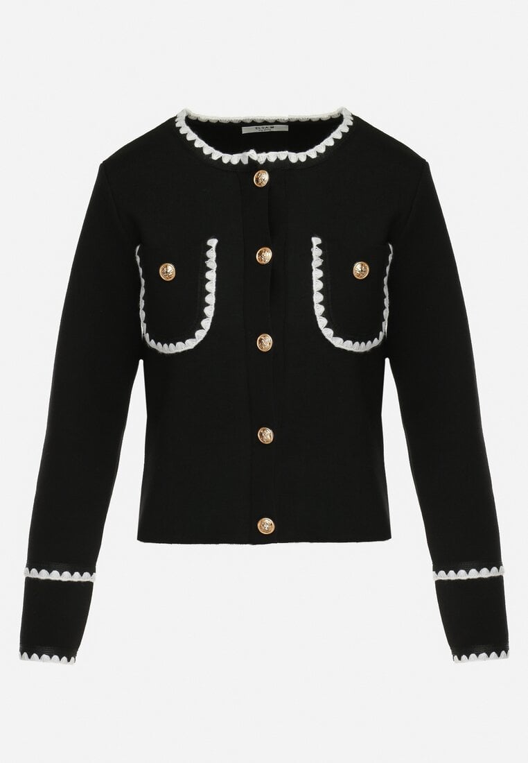 Czarny Zapinany Kardigan z Przeszyciami Senidoza