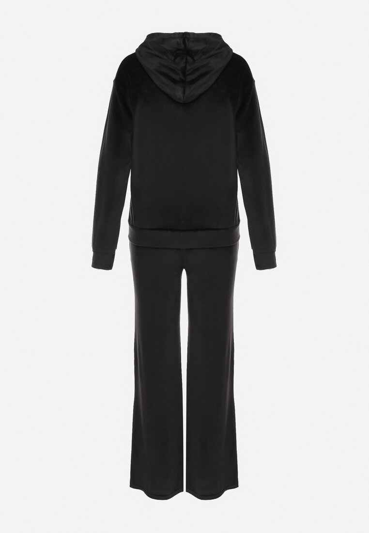 Czarny Welurowy Komplet Dresowy Bluza z Kapturem i Szerokie Spodnie Atiferi