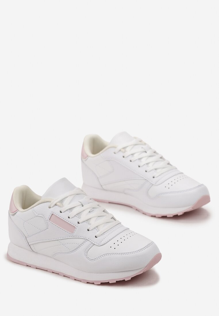 Biało-Różowe Sneakersy z Przeszyciami Elistria