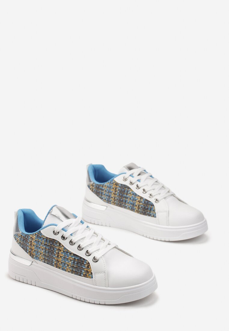 Biało-Niebieskie Sneakersy z Tweedową Wstawką Ecafa