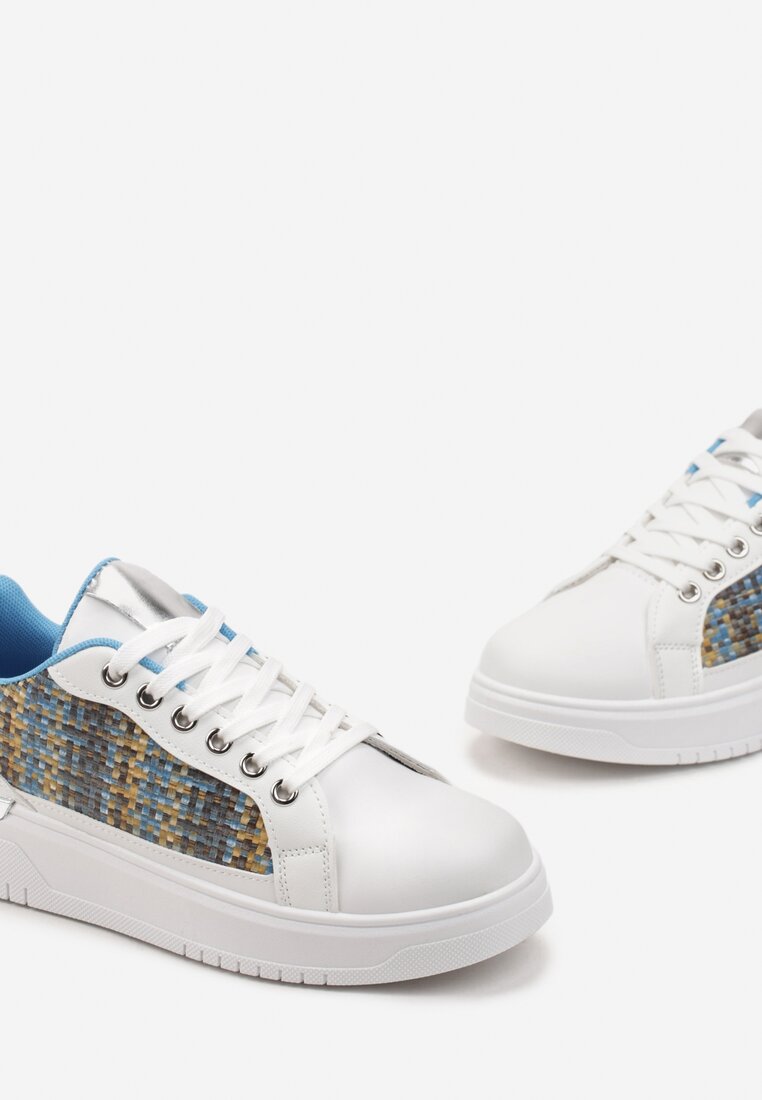 Biało-Niebieskie Sneakersy z Tweedową Wstawką Ecafa