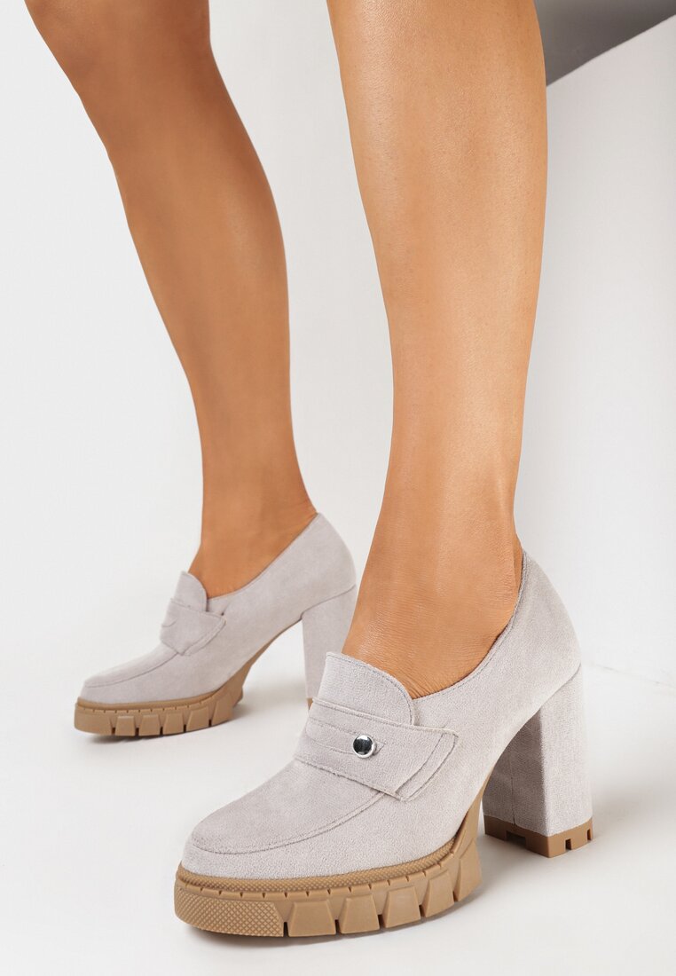 Szare Półbuty na Słupku z Protektorem Saft