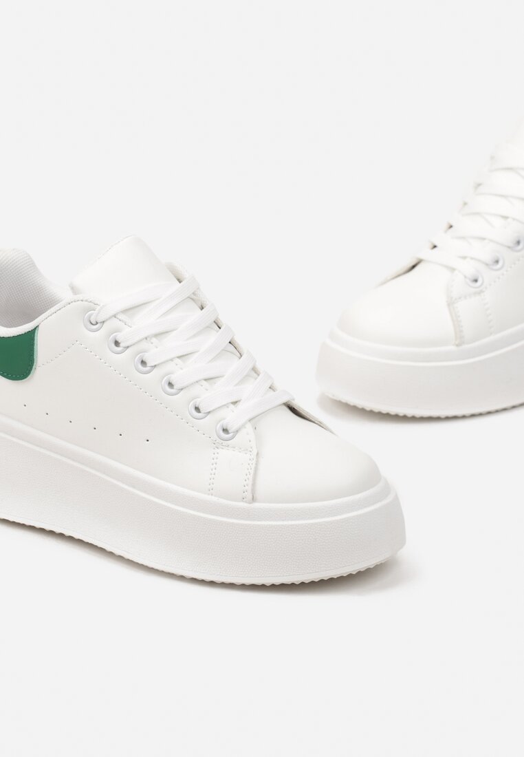 Biało-Zielone Sneakersy na Platformie Spoola