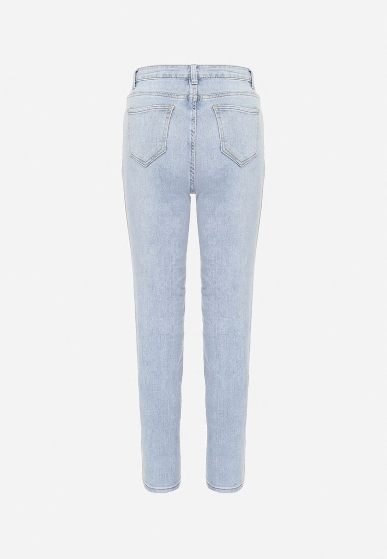 Niebieskie Jeansy Mom Fit z Regularną Talią i Zwężanymi Nogawkami Zeliti