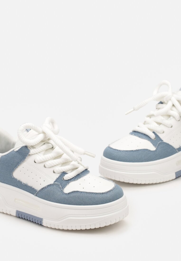 Biało-Niebieskie Sneakersy na Platformie z Szerokimi Sznurówkami Ferinal