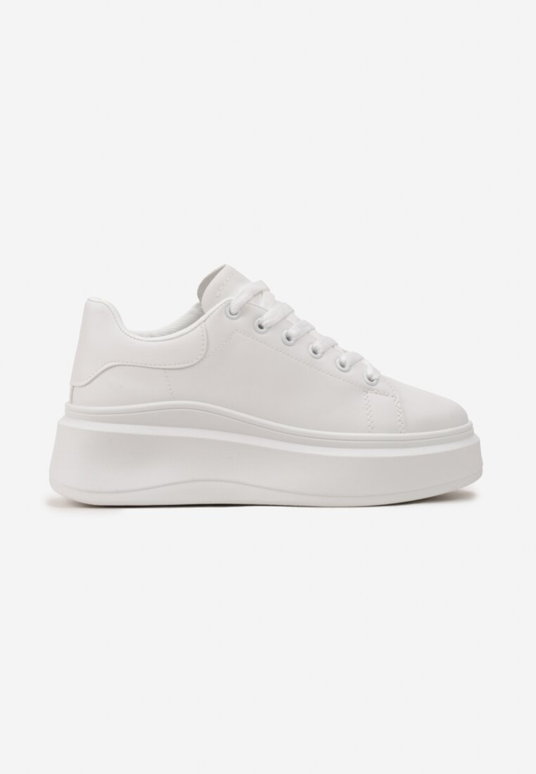 Białe Gładkie Sneakersy z Ekoskóry na Grubej Podeszwie ze Sznurowaniem Avara