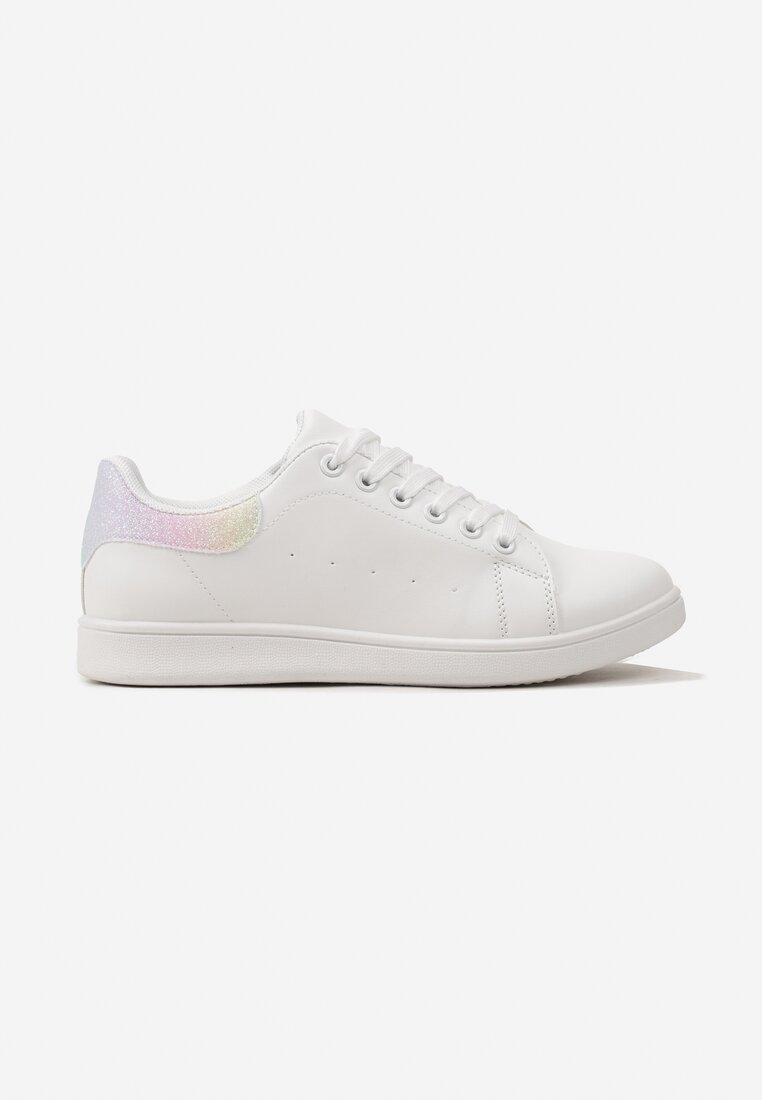 Biało-Różowe Klasyczne Sneakersy z Gładkiej Ekoskóry z Brokatowym Zdobieniem Niretal