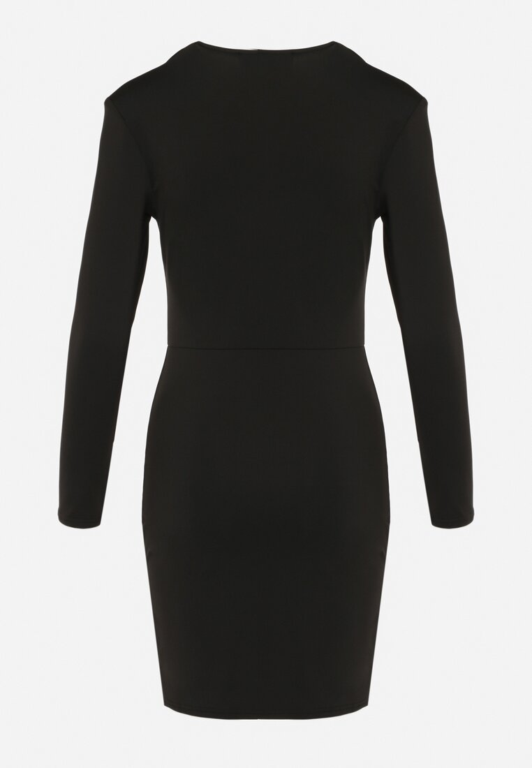 Czarna Dopasowana Sukienka Mini z Kwadratowym Dekoltem Iceria
