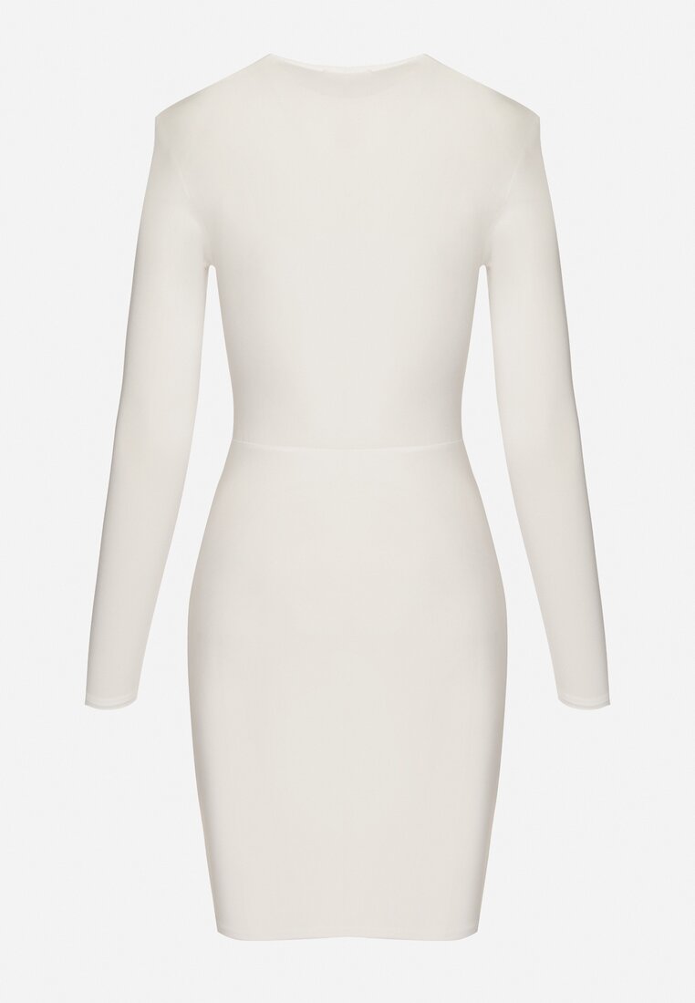 Biała Dopasowana Sukienka Mini z Kwadratowym Dekoltem Iceria