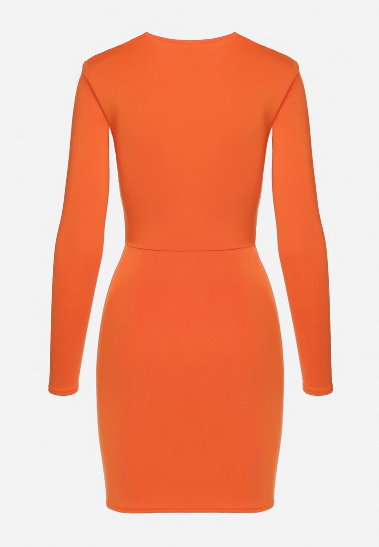 Pomarańczowa Dopasowana Sukienka Mini z Kwadratowym Dekoltem Iceria