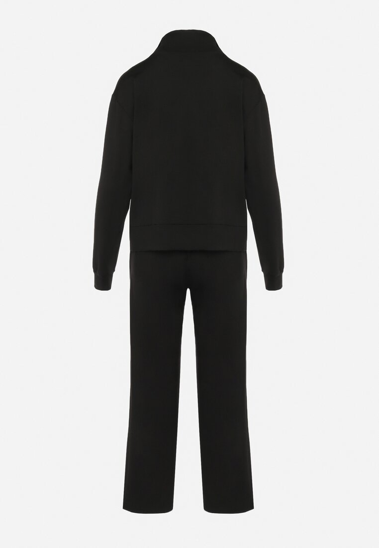 Czarny Komplet Dresowy z Bawełny z Zasuwaną Bluzą i Spodniami Tervil