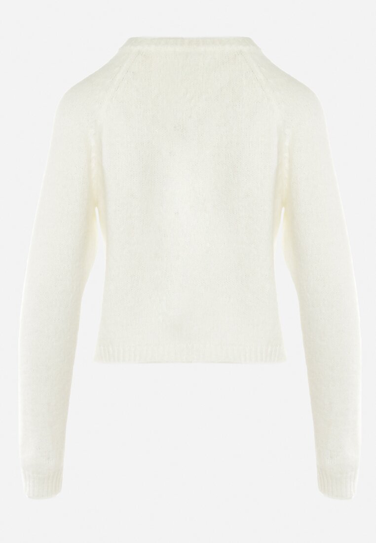 Biały Klasyczny Sweter z Wyhaftowanym Napisem Cradira