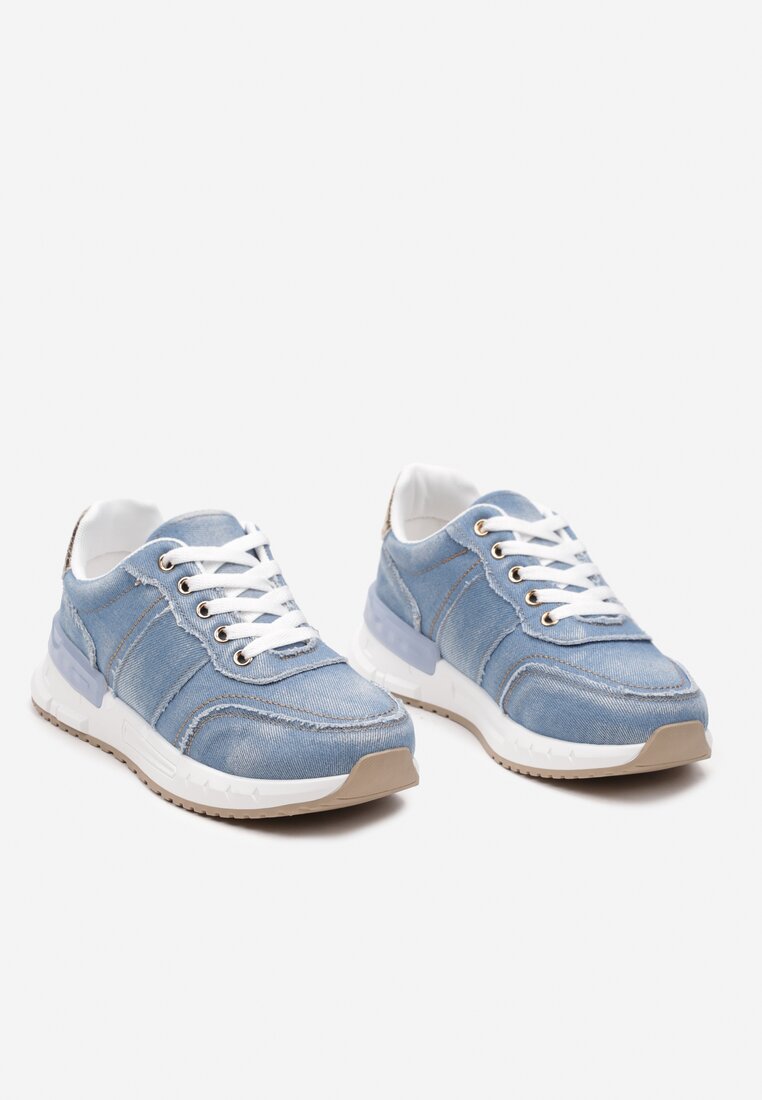 Niebieskie Jeansowe Sneakersy na Grubej Podeszwie ze Sznurowaniem Glexa