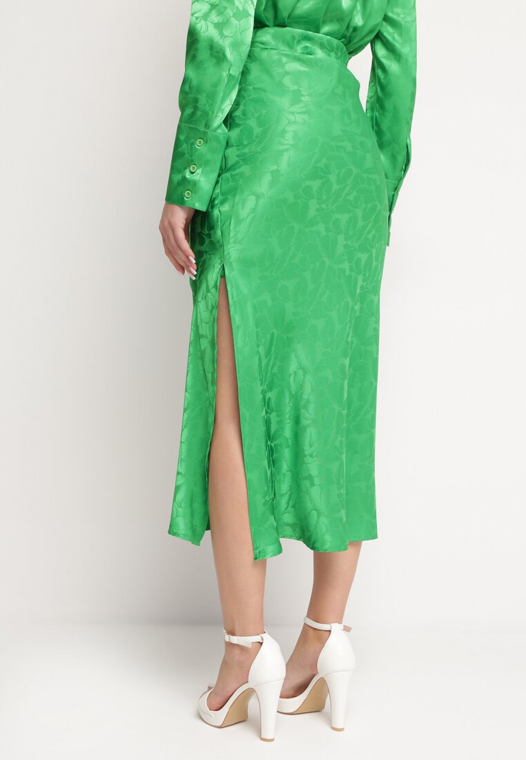 Zielona Elegancka Spódnica Midi z Gumką w Pasie Falire