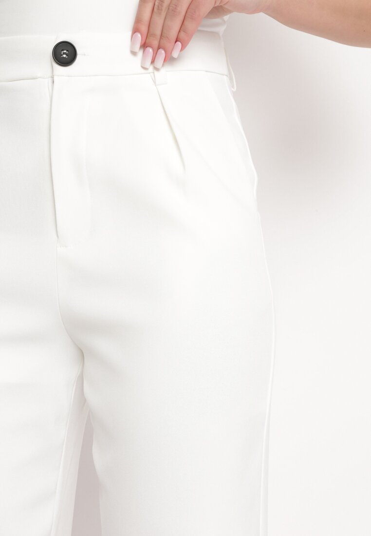 Białe Spodnie w Garniturowym Stylu z Wysokim Stanem Glorda