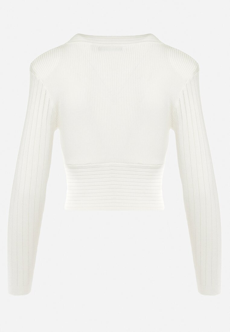 Biały Krótki Sweter z Ozdobnymi Napami i Poduszkami w Ramionach Balrena