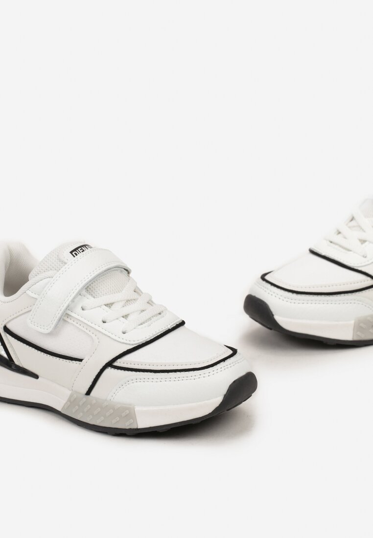 Białe Buty Sportowe Zapinane na Rzep i Ozdobnie Sznurowane z Przeszyciami Salire