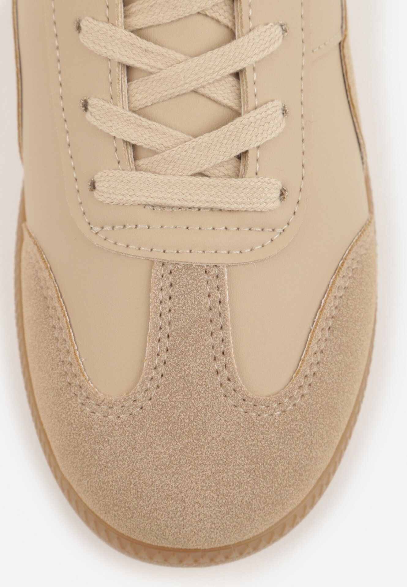 Ciemnobeżowe Sneakersy przed Kostkę z Ozdobnymi Przeszyciami Erdafa