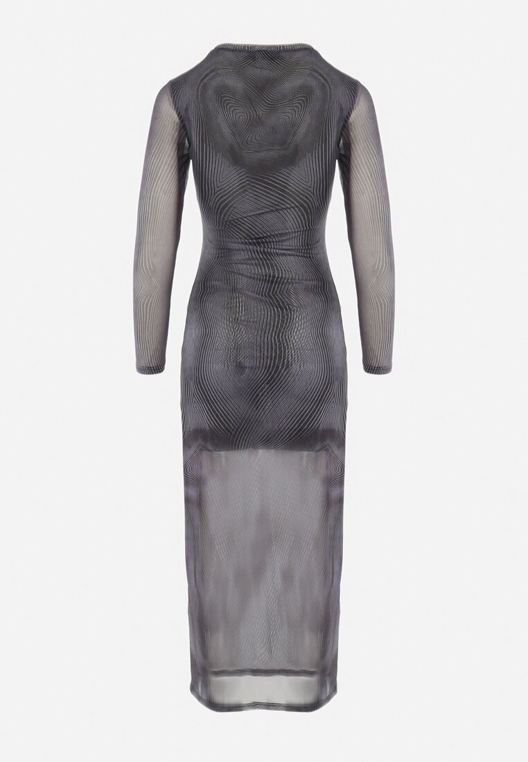 Czarna Dopasowana Sukienka Maxi z Przeźroczystego Materiału z Wycięciem Polria