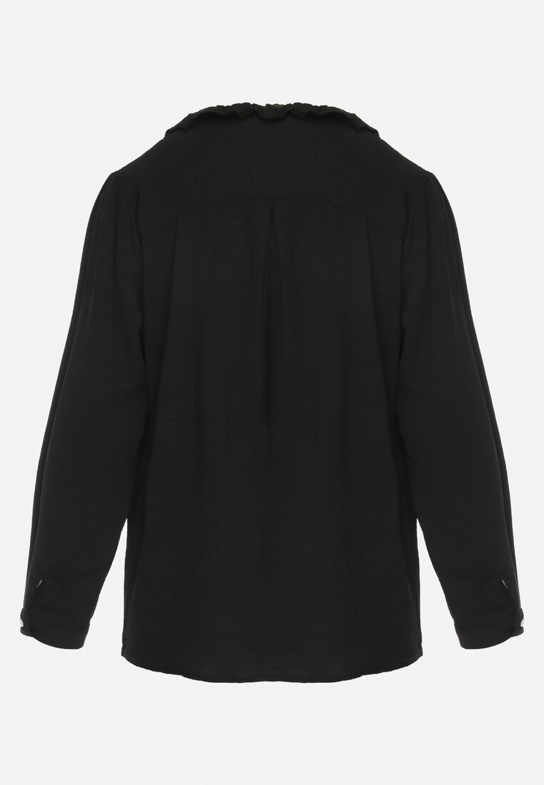 Czarna Koszula z Guzikami i Ażurowym Wzorem na Dekolcie Serupa