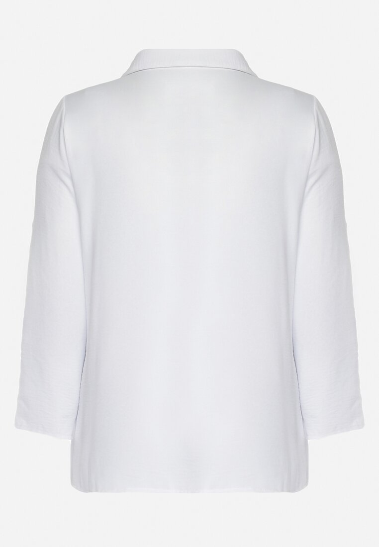 Biała Bluzka Koszulowa z Kołnierzykiem i Wsuwaną Kieszonką Tafeta