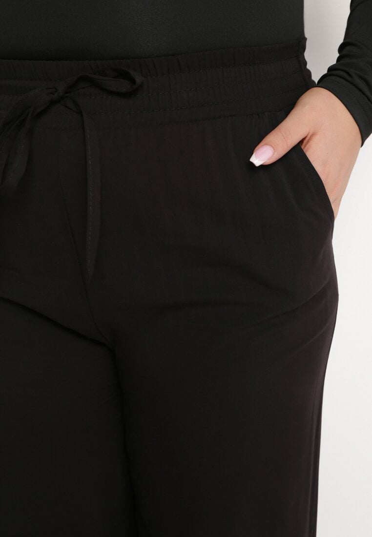 Czarne Bawełniane Spodnie Szerokie z Kieszeniami Hiveta